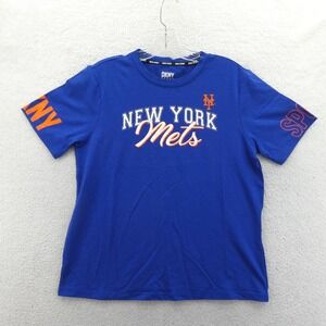 DKNY T-Shirt Womens Small New York Mets Blue Graphic Tee MLB Sport Cotton Blend‎